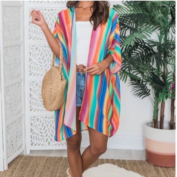 Pink Lily Beach Party Life Rainbow Striped Kimono - Picture 6 of 7